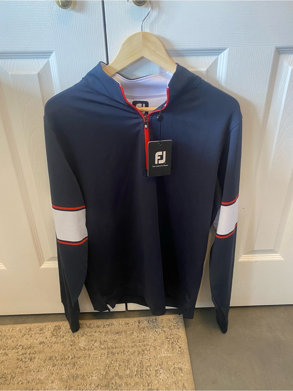 FootJoy Navy Pullover with White Panels and Red Trim